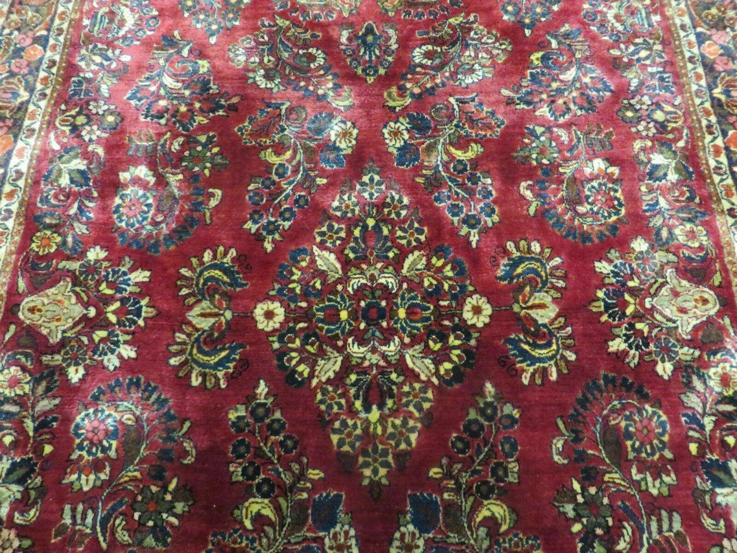 Persian Sarouk Rug 4x6, Red, Floral, Antique