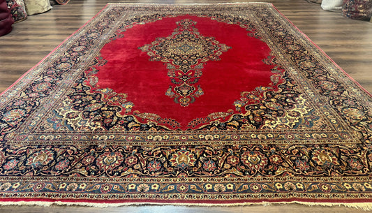 Persian Kashan Rug 9x12, Traditional, Semi Open Field, Red, Signed By Master Weaver, Antique Rug