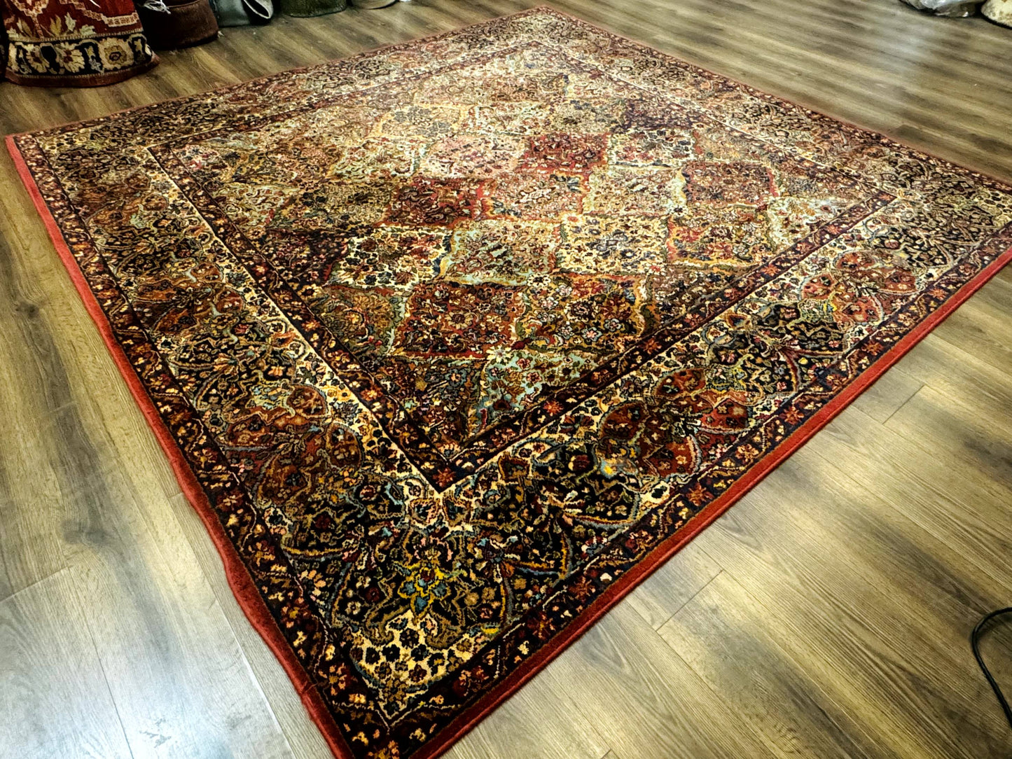 Karastan Rug Kirman Multicolor Panel Wool 8.8x8.8 Vintage