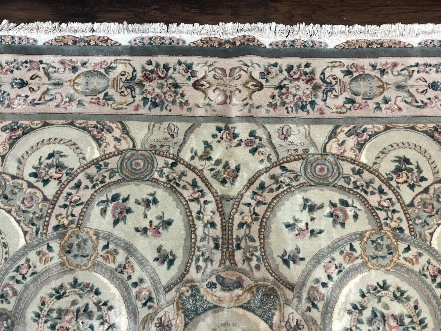 Pak Persian Rug Wool 9x12 Hand Knotted With Silk Highlights Floral Green European Design