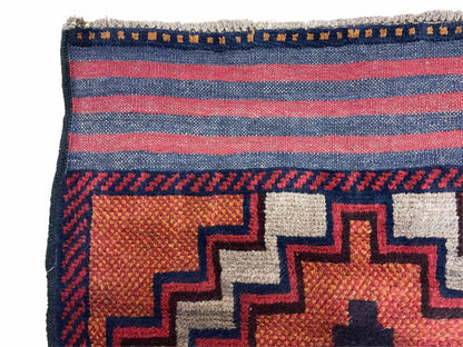 Balouchi Hand Knotted Vintage Tribal Wool Rug Afghan Red 2 Ft 8 In By 4 Ft 8 In