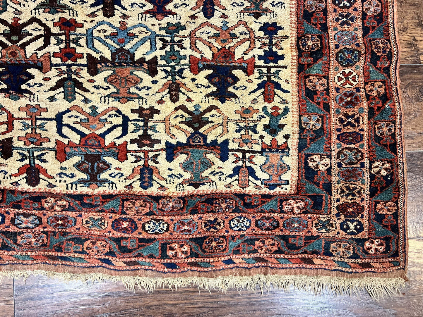 Persian Afshar Rug 5x6, Allover Repeated Motif, Wool Tribal Carpet, Handmade Semi Antique Rug