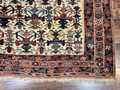 Persian Afshar Rug 5x6, Allover Repeated Motif, Wool Tribal Carpet, Handmade Semi Antique Rug