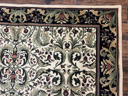 Oriental Rug 8x11, Floral Pattern, Ivory and Black