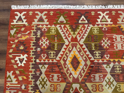 Turkish Kilim Rug 8x10 Geometric Design Handwoven Wool Carpet