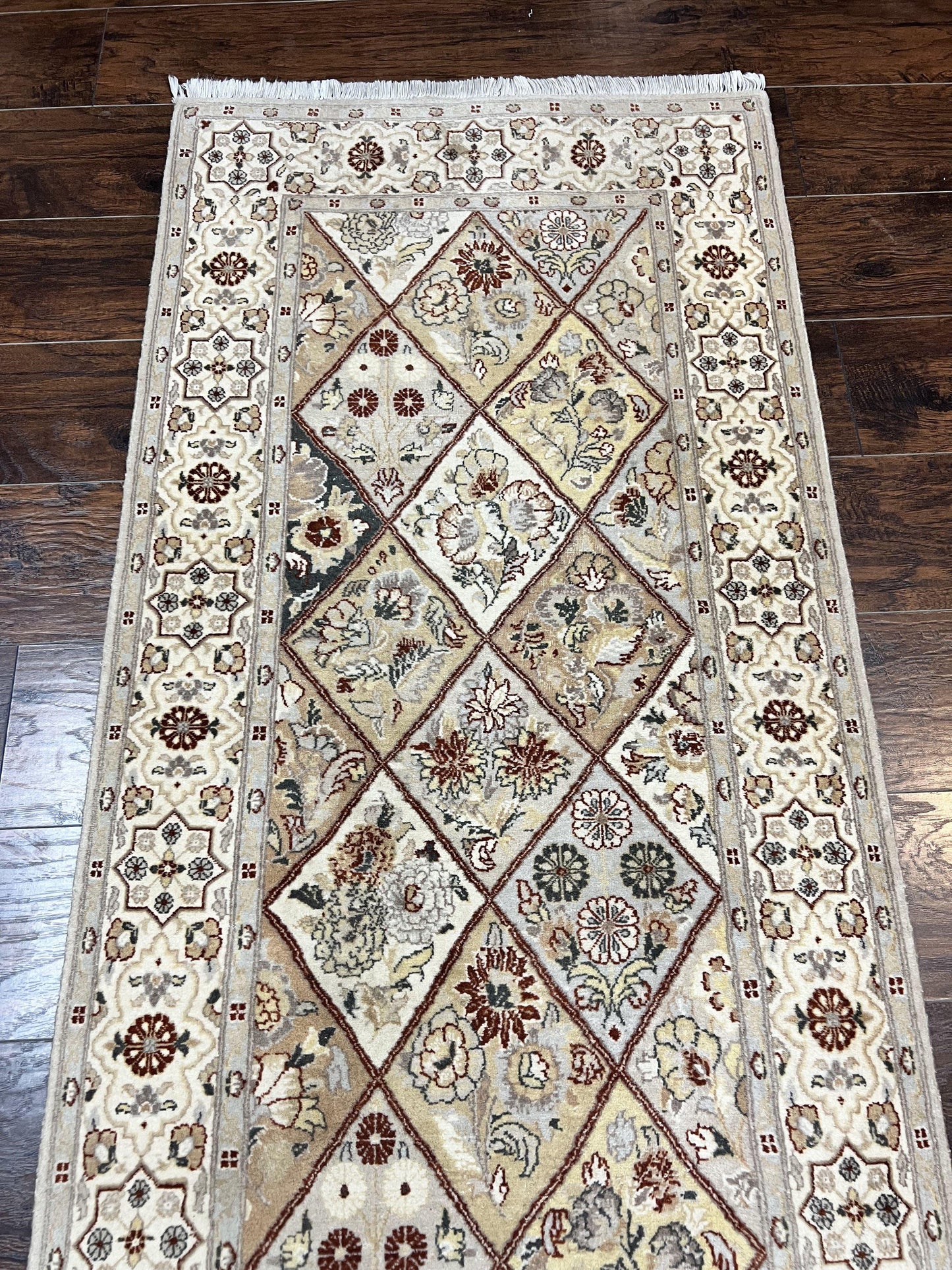 Pak Persiann Runner Rug 2.7 x 12, Handmade Wool Vintage Hallway Rug, Panel Design