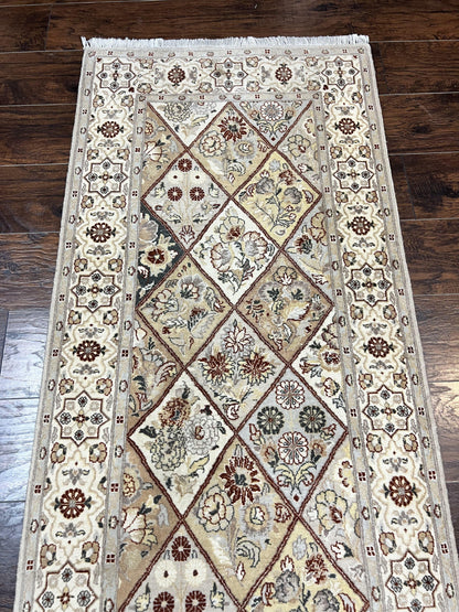 Pak Persiann Runner Rug 2.7 x 12, Handmade Wool Vintage Hallway Rug, Panel Design