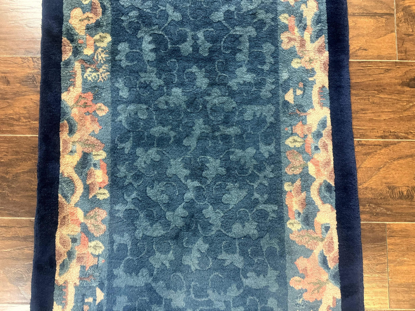 Blue Chinese Wool Rug Hand Knotted Peking Area Rug Semi Antique 2.5 x 4
