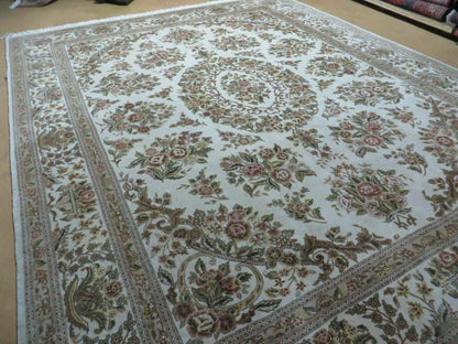 Handmade Chinese Floral Wool Silk Oriental Rug 8 By 10 Ivory Accent