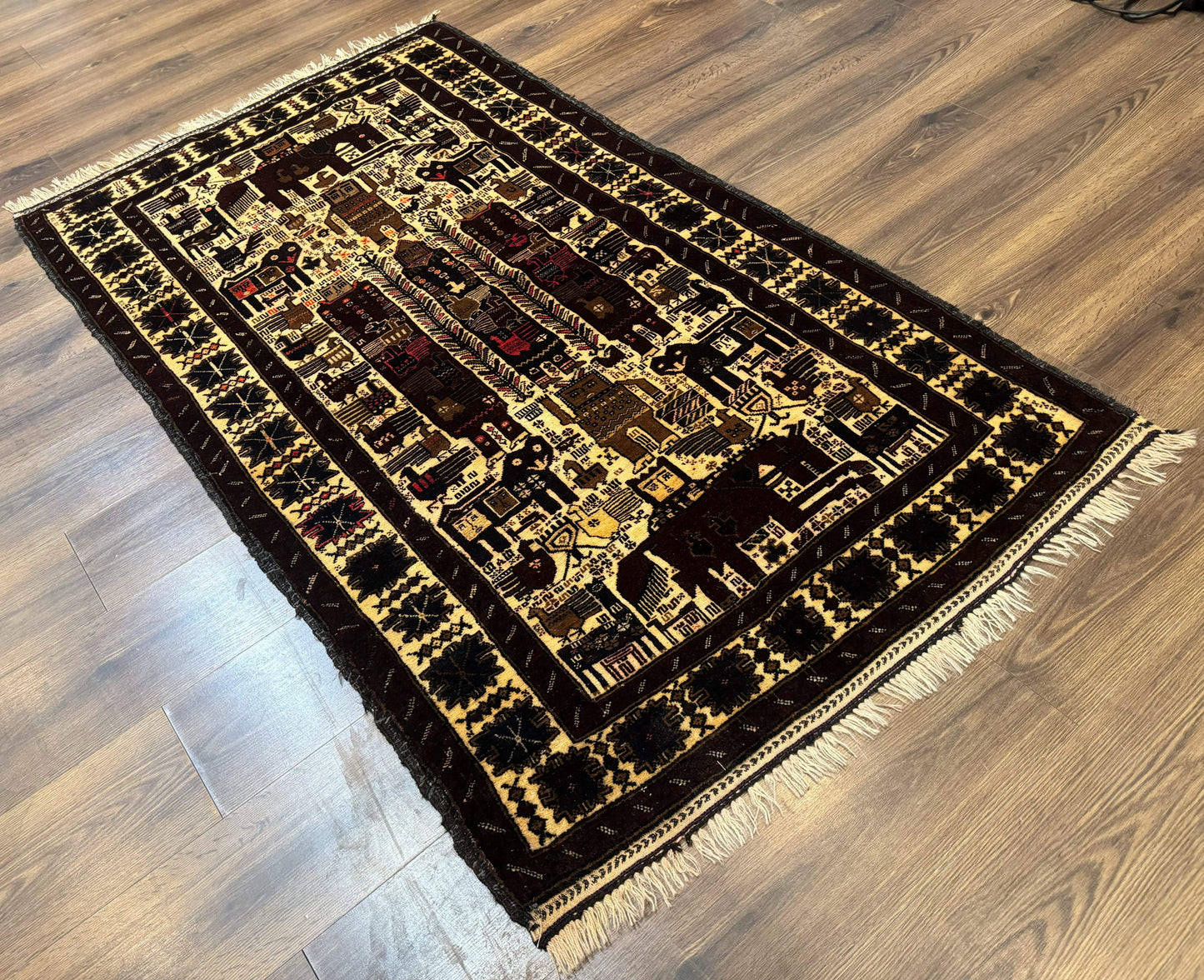 Persian Baluch Tribal Rug 4x6 Vintage Wool With Human And Bird Pictorials