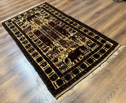 Persian Baluch Tribal Rug 4x6 Vintage Wool With Human And Bird Pictorials