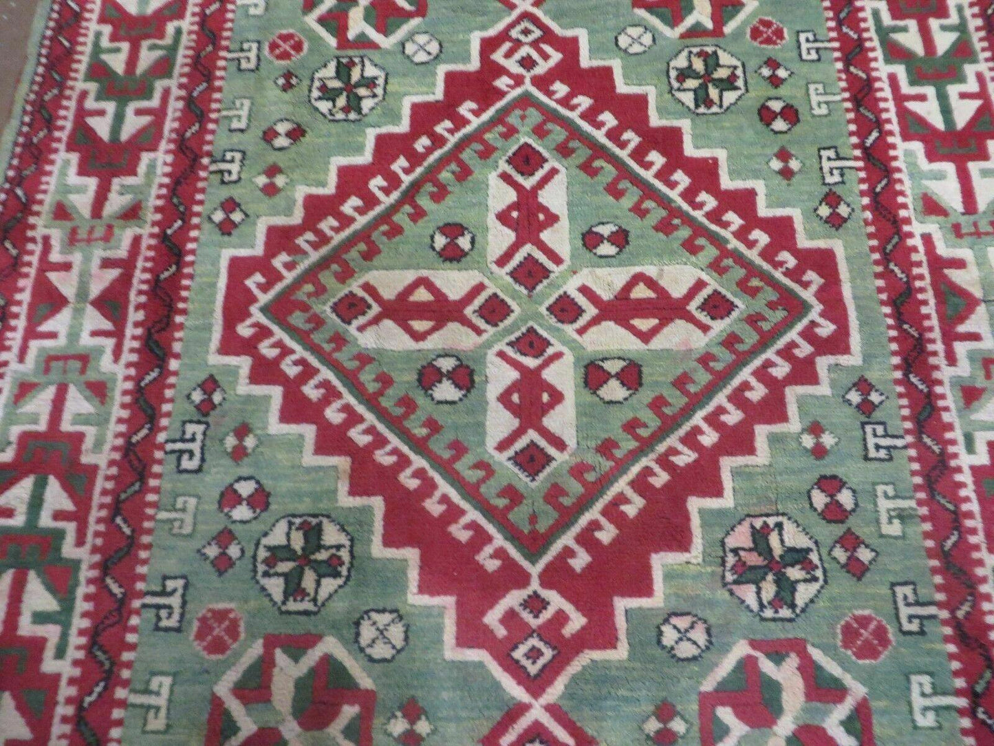 Kazak Rug Vintage Handmade Turkish Wool Rug 4x6 Fringed Carpet