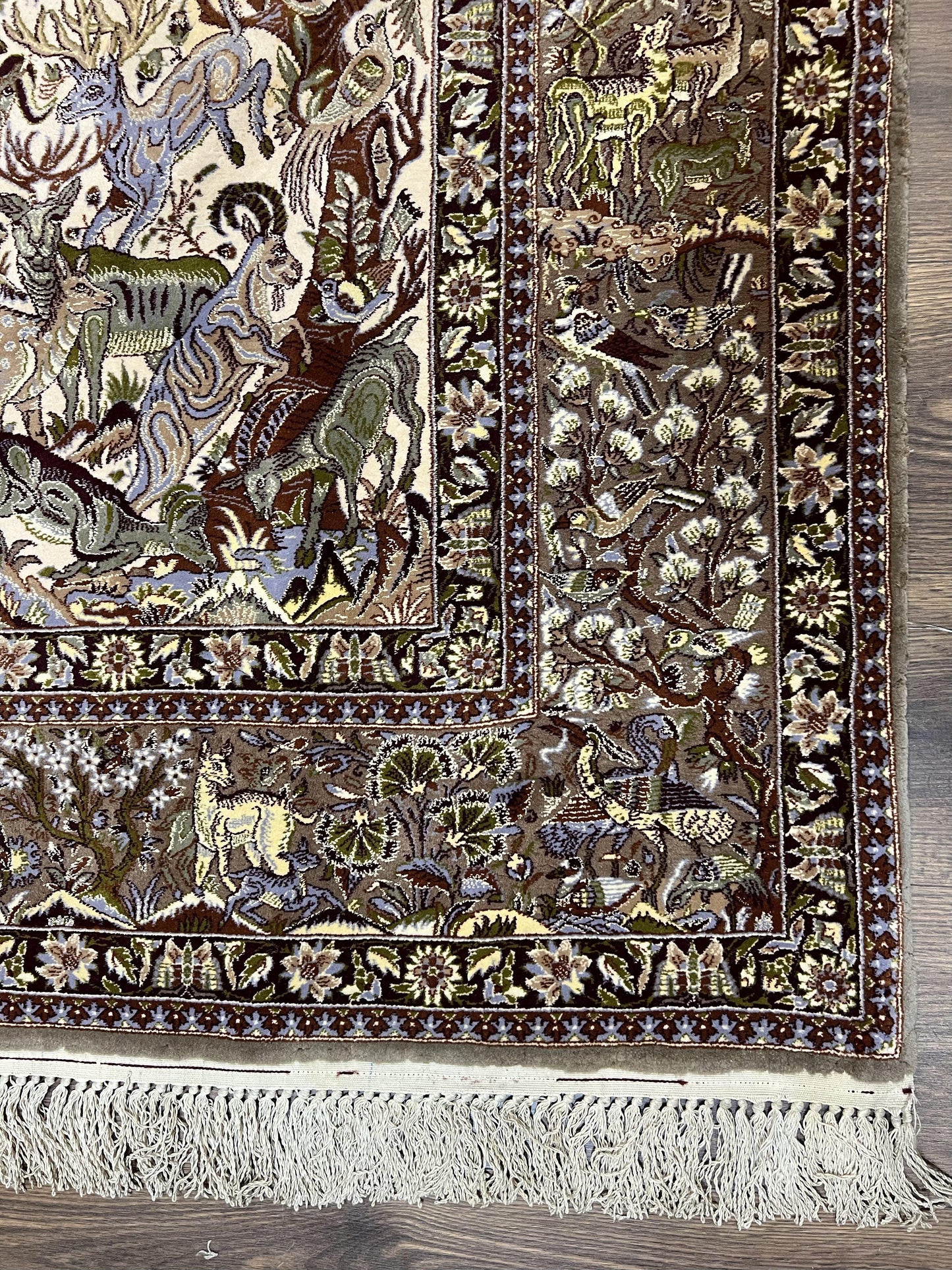 Persian Isfahan Rug 5x8 Tree Of Life With Animal Pictorials Kork Wool Silk