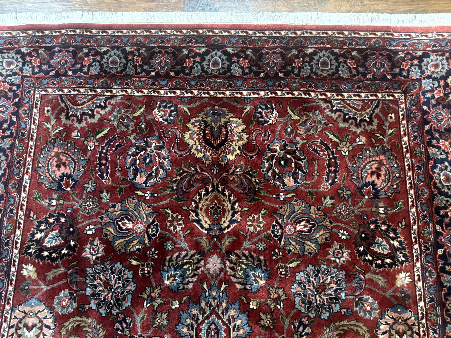 Indo Persian Rug 5x7 Vintage Floral Carpet Burgundy Navy Blue Handmade Wool