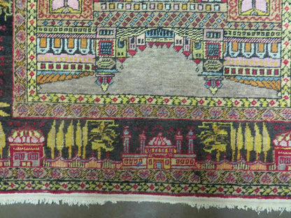 Turkish Mehrab Design Wool Rug Antique 1920s Hand Made One Of A Kind