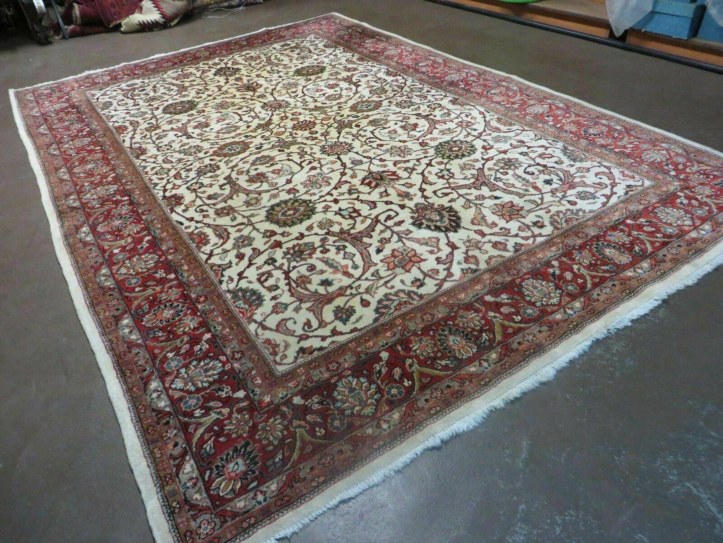 Hand Knotted Wool Rug Vintage Indian Floral Oriental Carpet 7x10