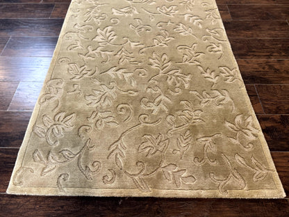 Tibetan Rug Modern 3.7 by 5.5 Hand Knotted Wool Silk Highlights