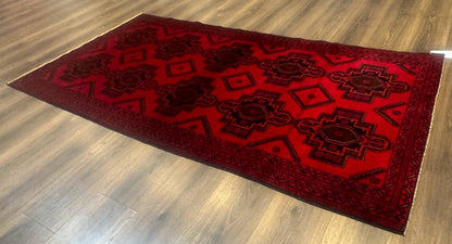 Balouch Afghan Rug 4x7 Hand Knotted Wool Contemporary Tribal Carpet Red And Navy