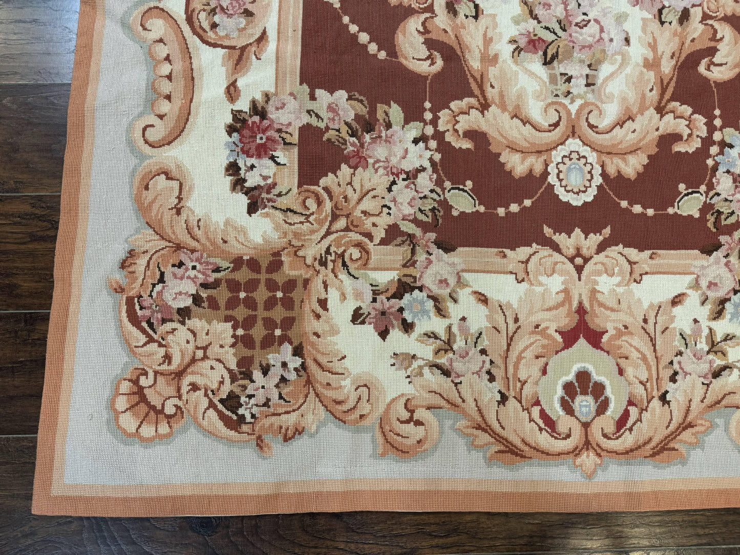 Aubusson Rug Vintage Needlepoint Wool Flatweave 6x9 Carpet European Design