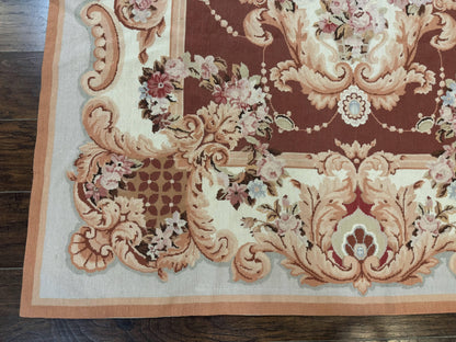 Aubusson Rug Vintage Needlepoint Wool Flatweave 6x9 Carpet European Design