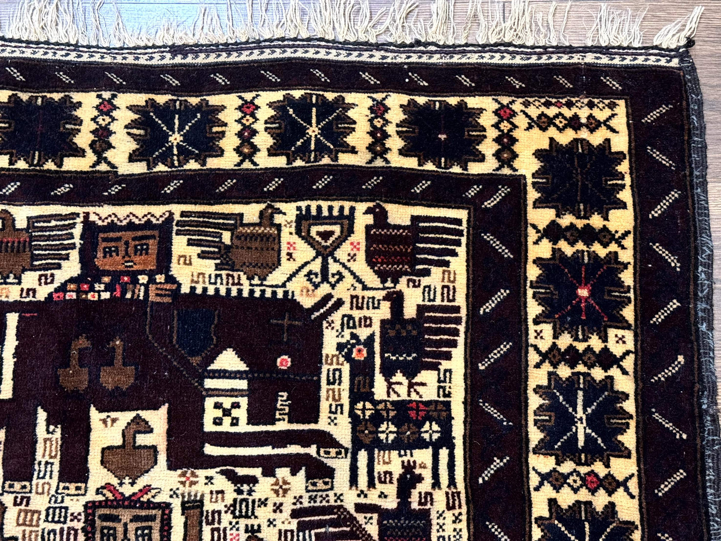 Persian Baluch Tribal Rug 4x6 Vintage Wool With Human And Bird Pictorials