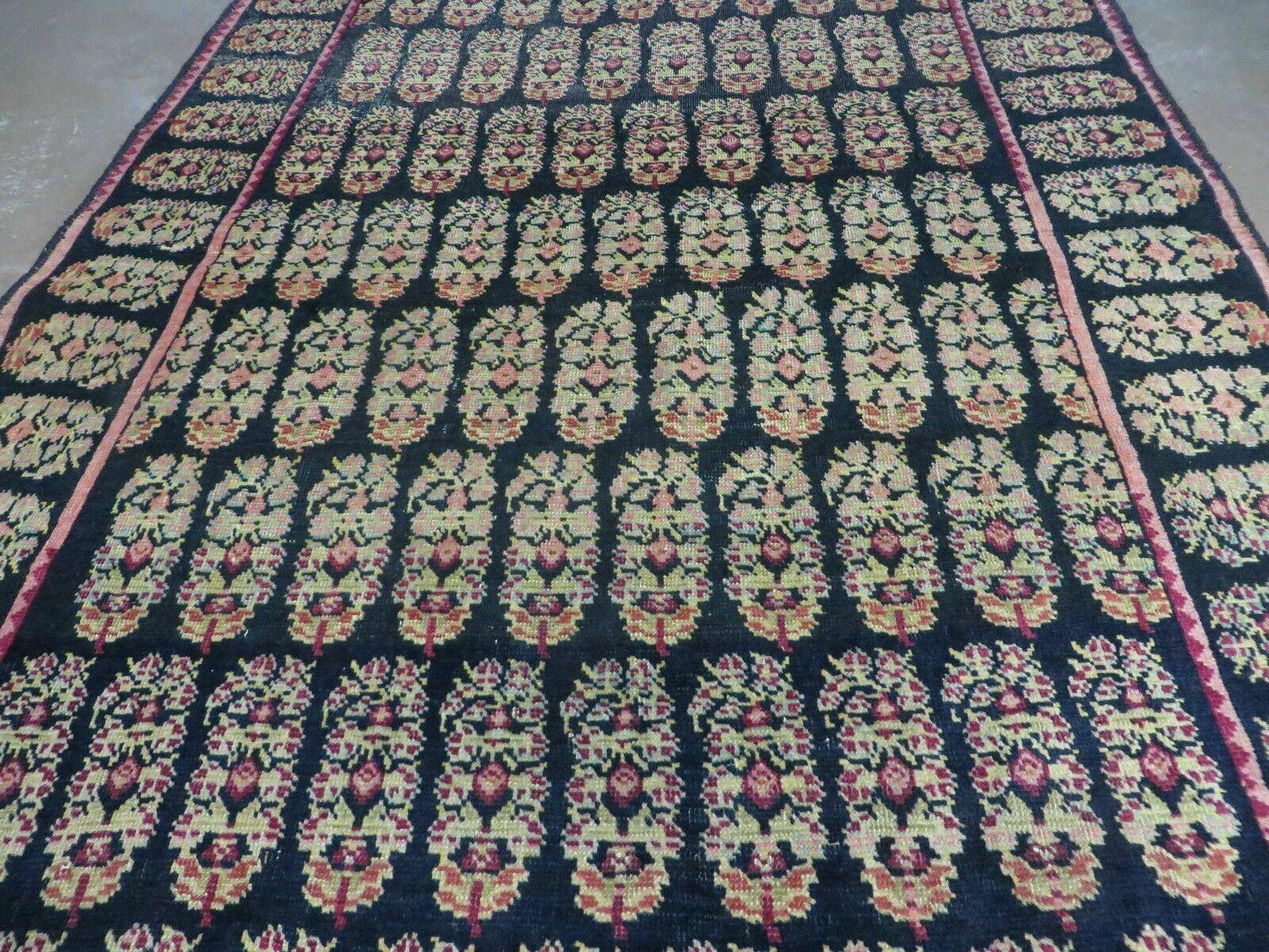 Antique Karabagh Caucasian Rug Handmade Wool Paisley Design 4x9 Vintage Carpet 1880s