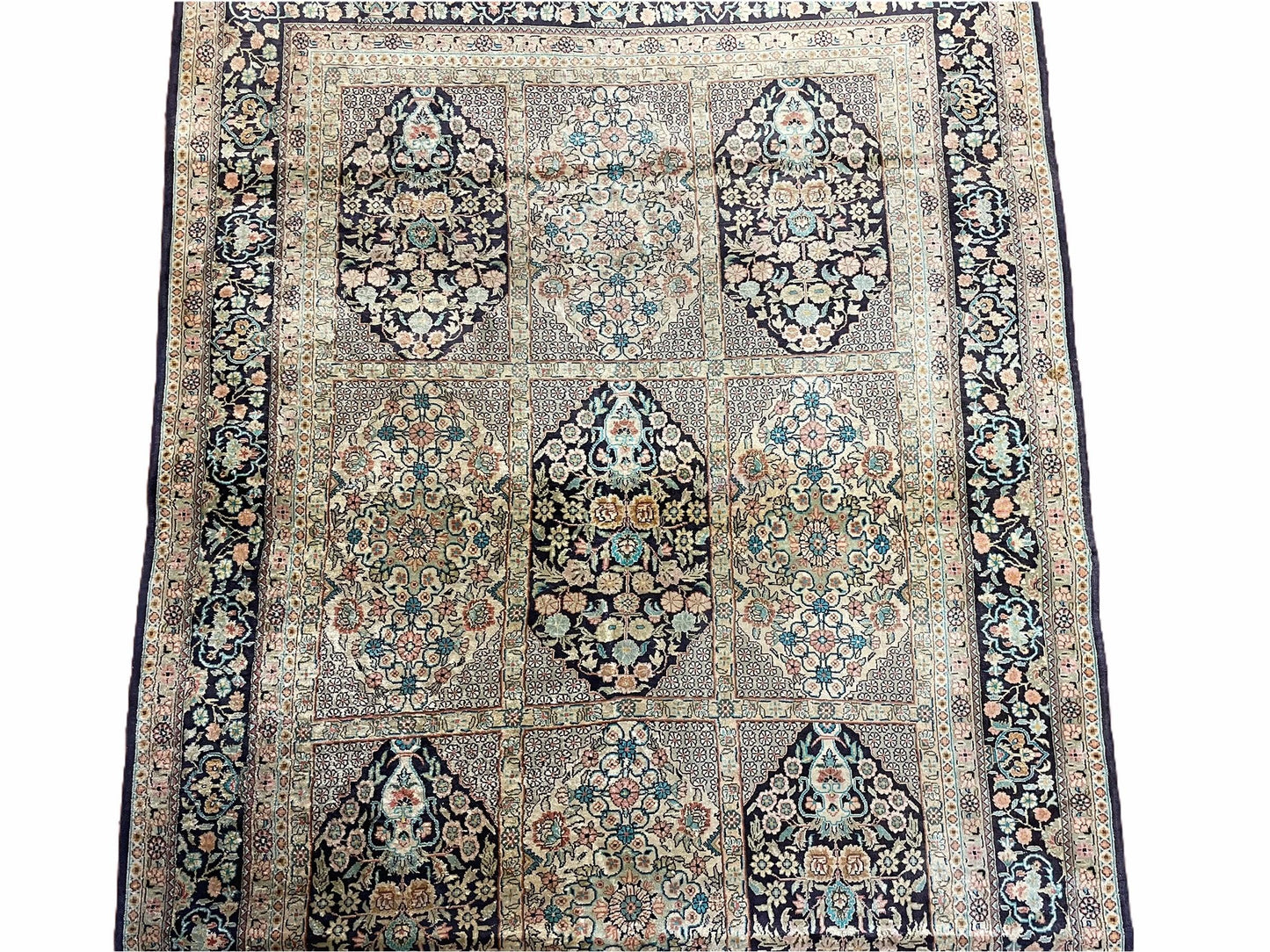 Turkish Silk Rug Vintage Hand Knotted 4x6