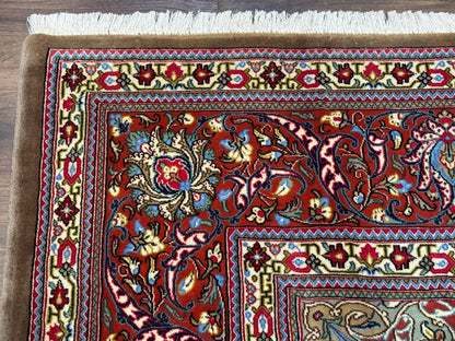 Persian Qum Rug 7x11 Beige Red Floral Medallion 260 KPSI Hand Knotted