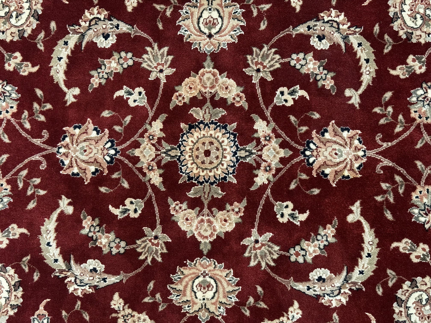 Maroon Persian Area Rug 8x10, Floral Allover, Pak Persian, Wool and Silk Highlights, Traditional Oriental Carpet