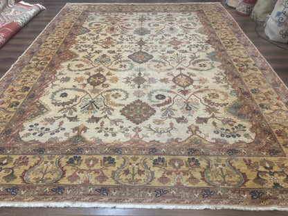 Egyptian Rug 9x12, Mahal Sultanabad Carpet, Handmade Wool Rug, Oatmeal Color