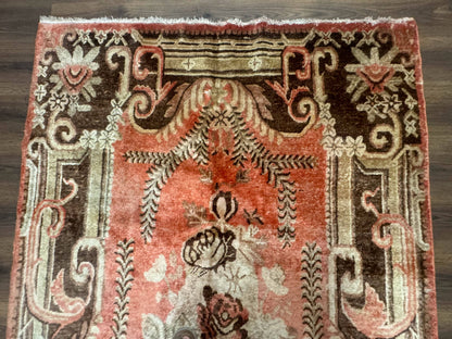 Khotan Rug 5x9 Floral Wool Carpet Terracotta Brown Antique Chinese Handwoven