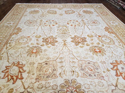 Oushak Rug 8x10 Vintage Hand Knotted Wool Beige Tan Pakistani Peshawar