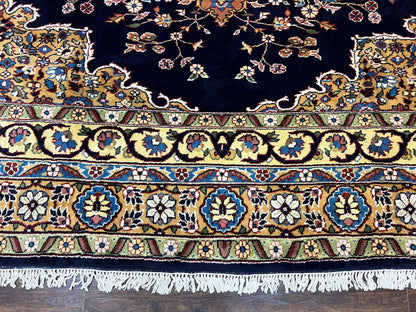 Indo Persian Rug 12x15, Mahal Sarouk Rug 12 x 15, Wool Hand Knotted Vintage Carpet, Navy Blue, Oversized Rug, Center Medallion