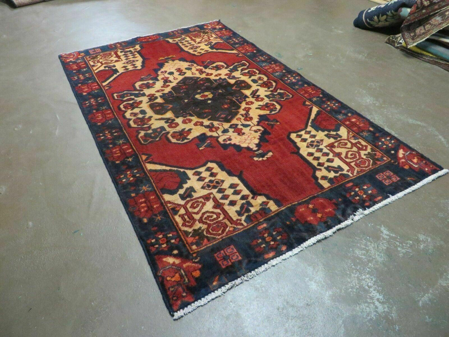 Antique Turkish Wool Rug Handmade 4 By 7 Veg Dye Allover Pattern