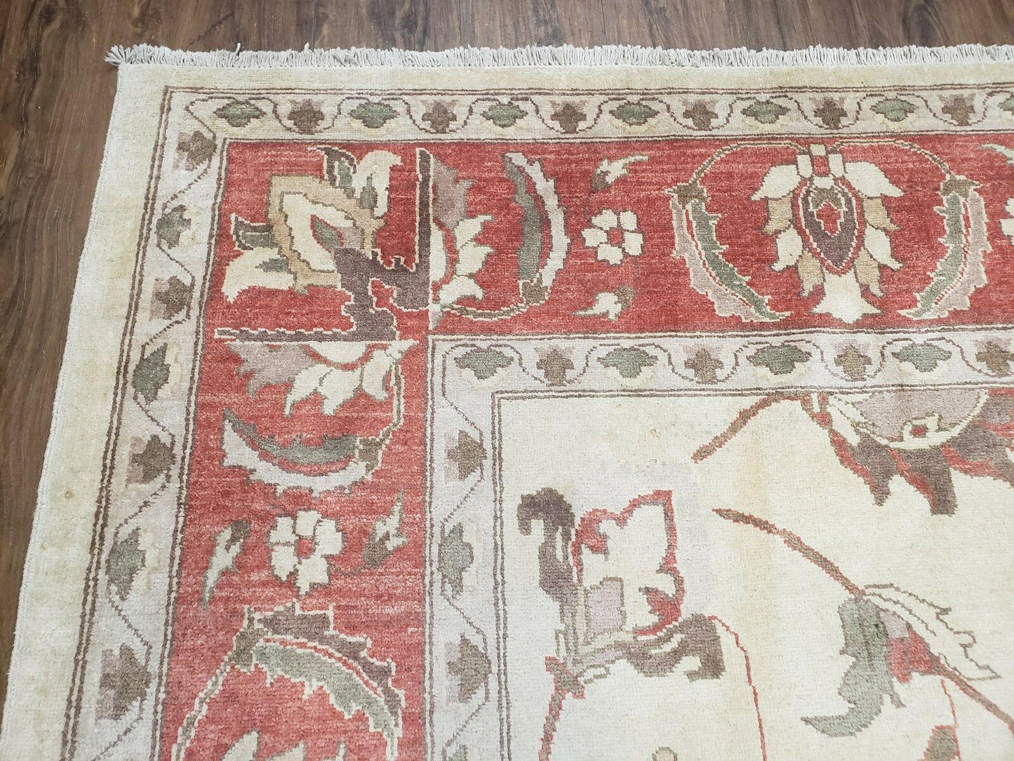 Peshawar Hand Knotted Wool Rug 9x12 Vintage 1990s One Of A Kind Garden Floral