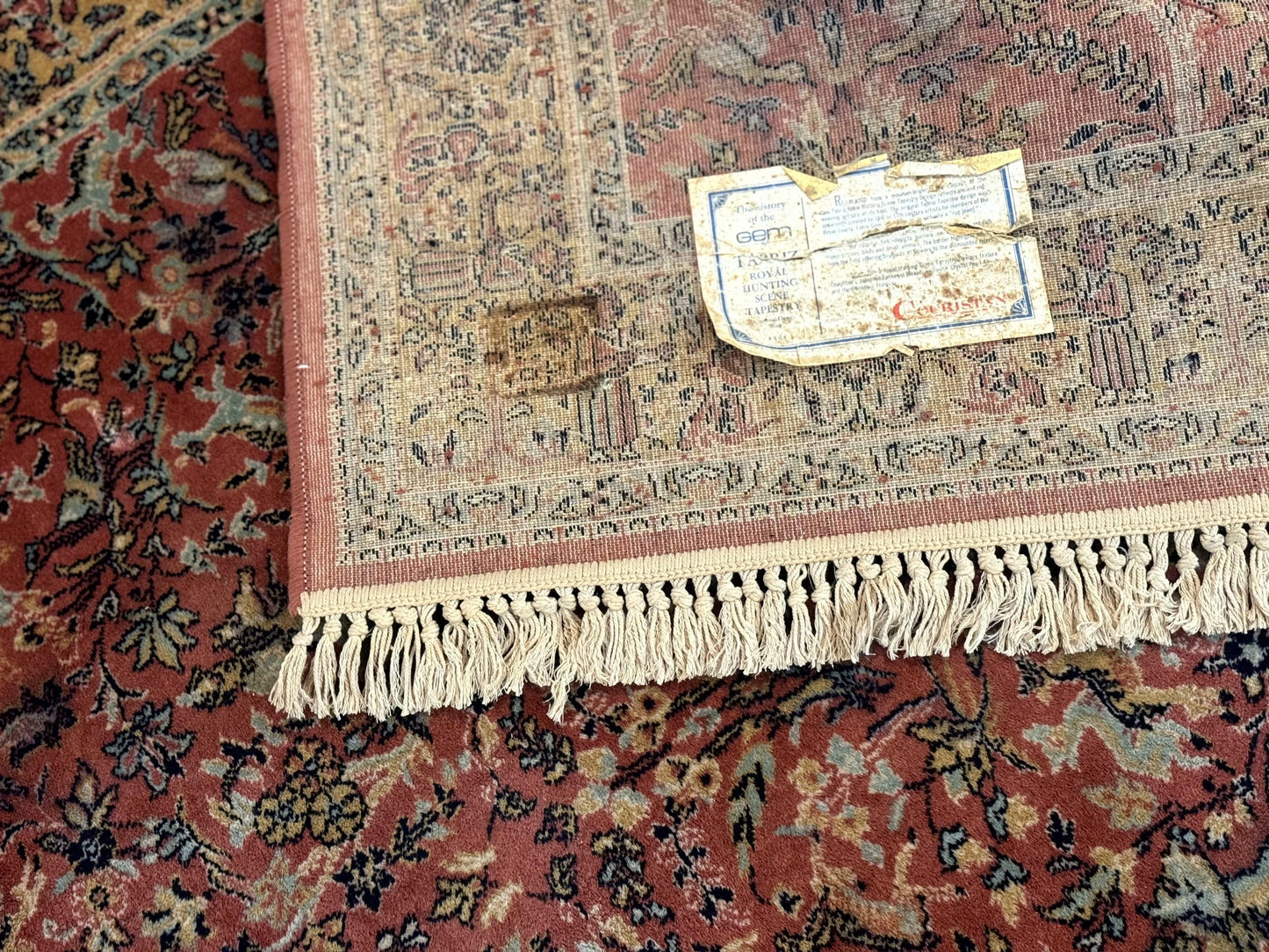 Persian Hunting Design Rug 4.7 x 6.5, Hunting Scene, Red-Orange, Wool, Belgian Power Loomed Carpet