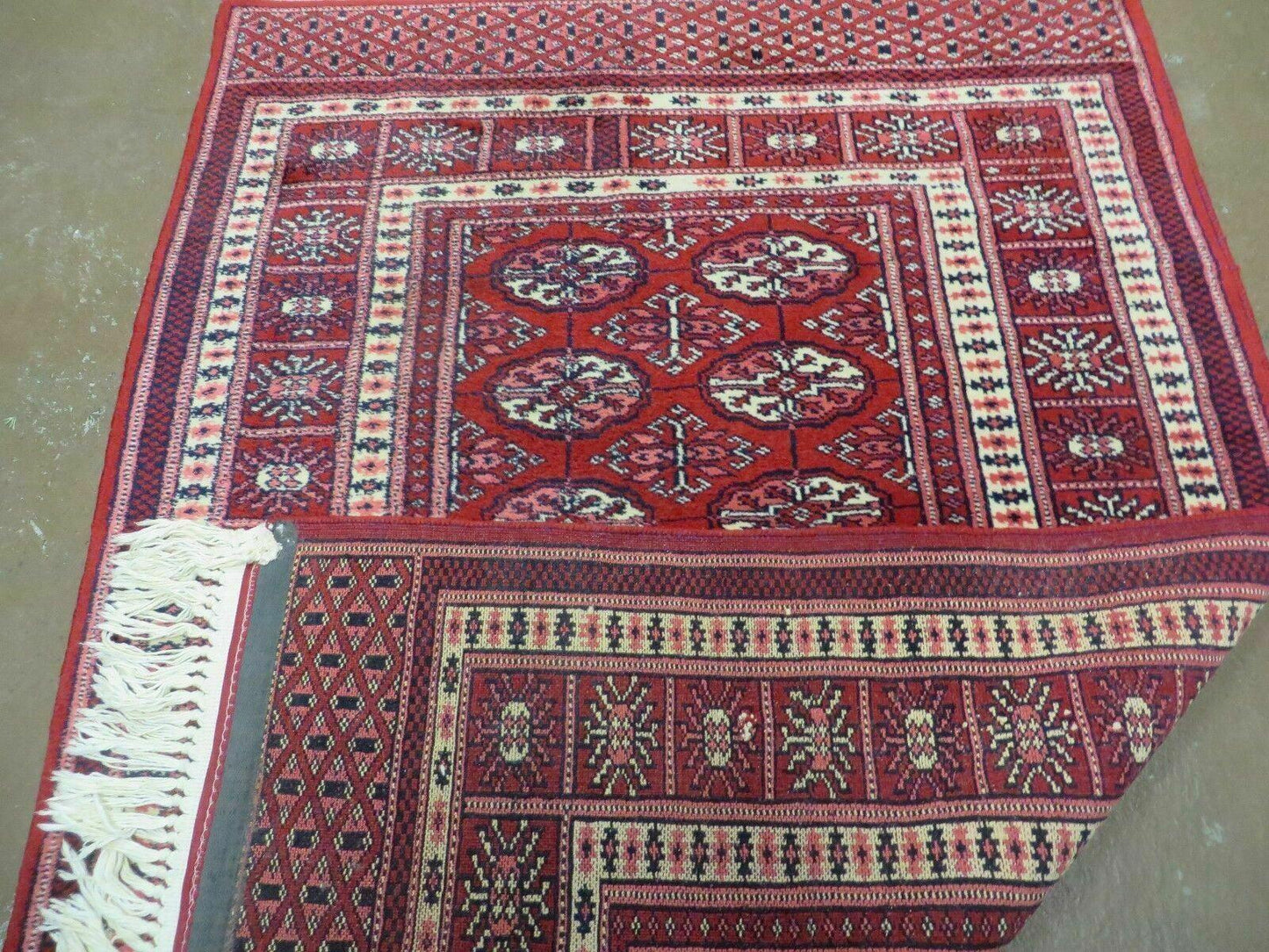 Turkoman Bokhara Vintage Rug 3x5 ft Hand Knotted Fine Wool Yamud Design Classic