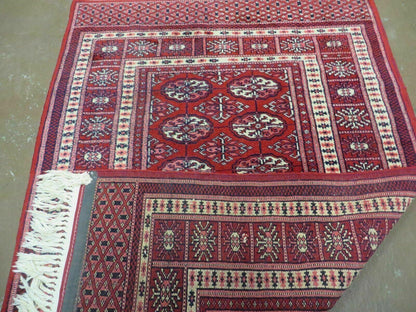 Turkoman Bokhara Vintage Rug 3x5 ft Hand Knotted Fine Wool Yamud Design Classic