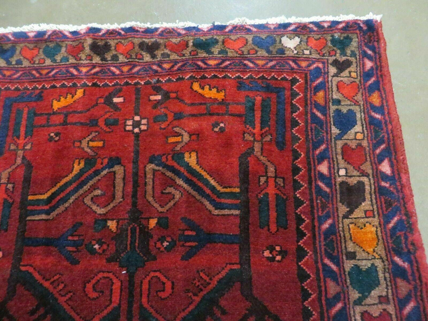 Antique Persian Hamadan Runner 3.4 x 9.7 -  Wool, Red and Navy Blue