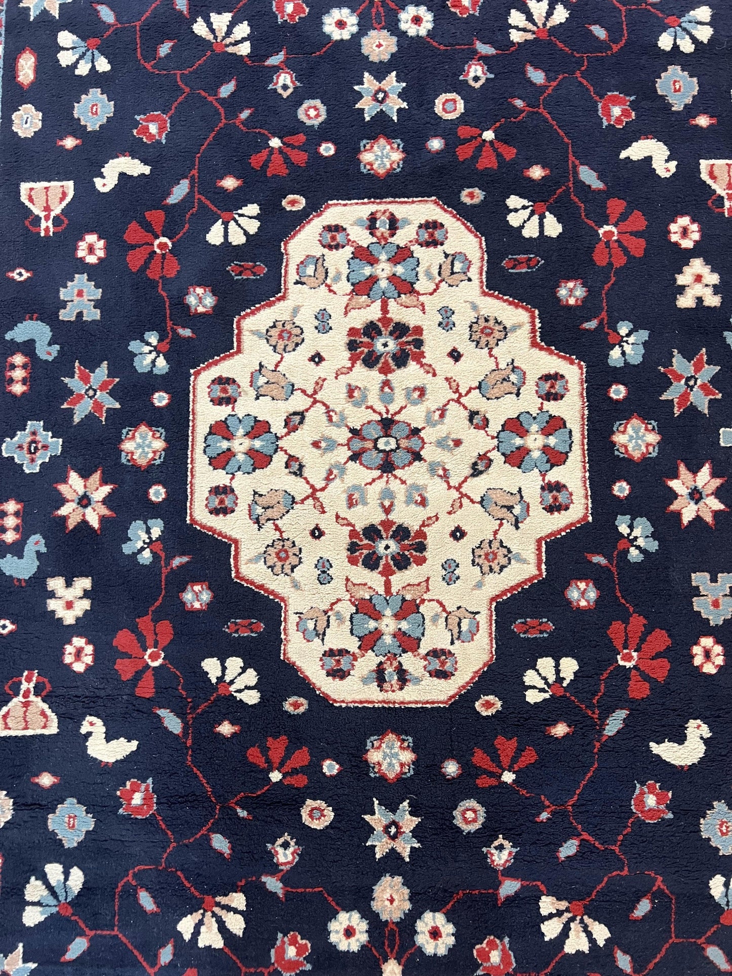 Power Loomed Rug Belgium 5.6 x 7 Navy Ivory Heriz Vintage Oriental Carpet