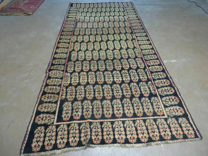Antique Karabagh Caucasian Rug Handmade Wool Paisley Design 4x9 Vintage Carpet 1880s