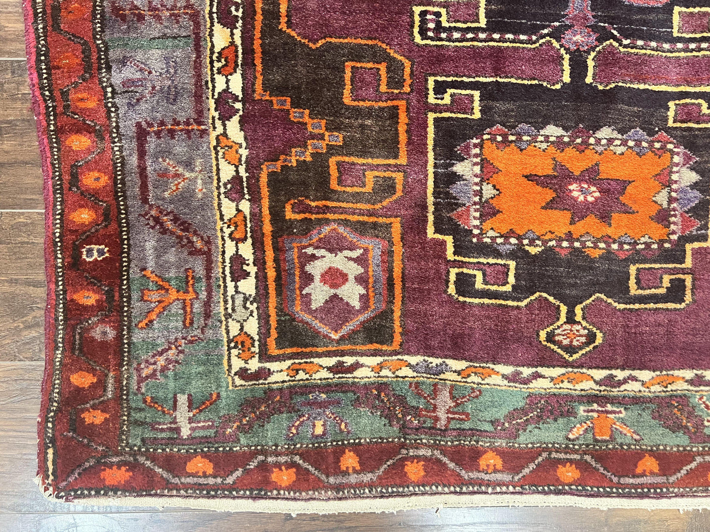Persian Tribal Rug 5x6, Persian Nahavand Rug, Purple, Geometric Vintage Wool Handmade Carpet