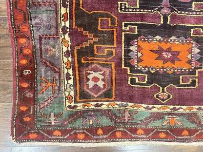Persian Tribal Rug 5x6, Persian Nahavand Rug, Purple, Geometric Vintage Wool Handmade Carpet