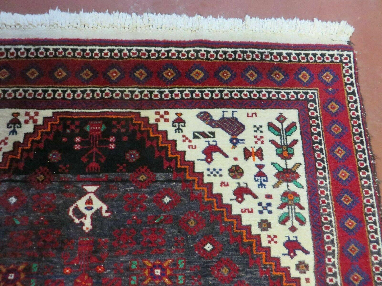 Vintage Handmade Indian Jaipur Rug Bird Carpet Wool Full Pile 4x7