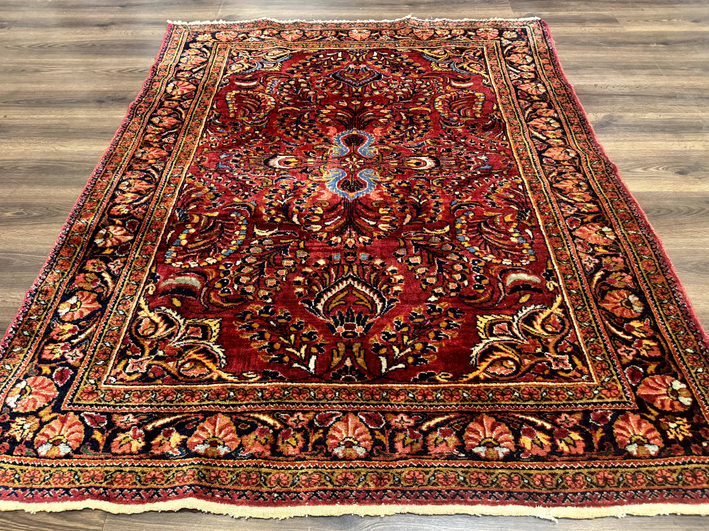 Persian Lilihan Rug 5x6 Red Floral Antique Persian Carpet