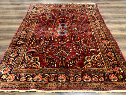 Persian Lilihan Rug 5x6 Red Floral Antique Persian Carpet