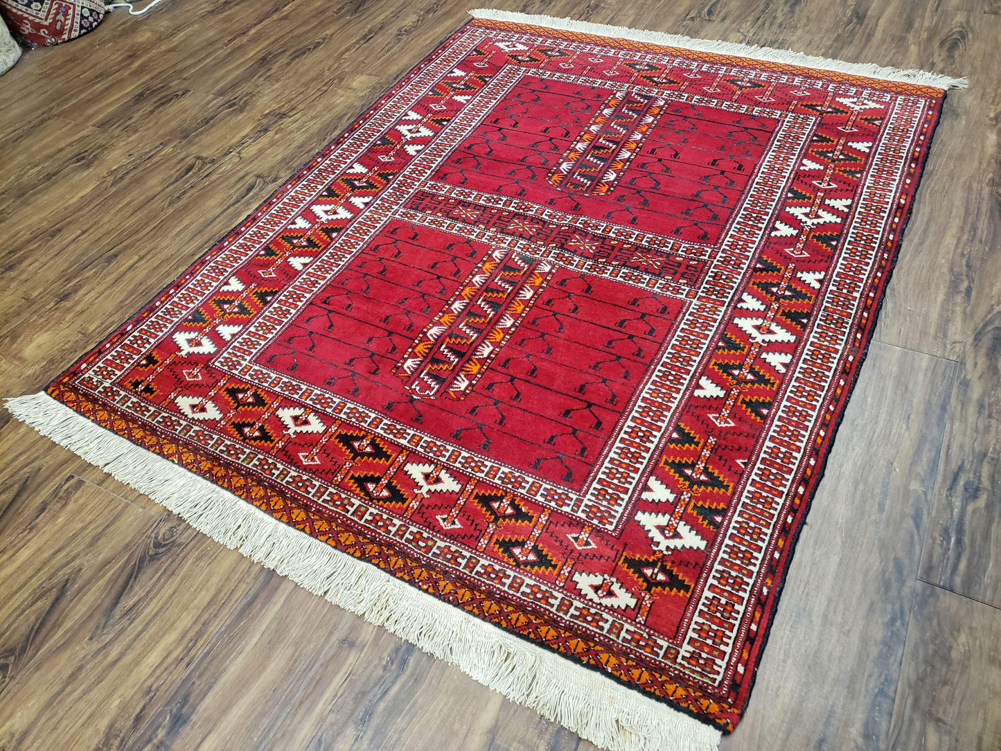 Turkoman Rug Antique 4x5 Handmade Wool Red Tribal Persian Tekkeh Ersari