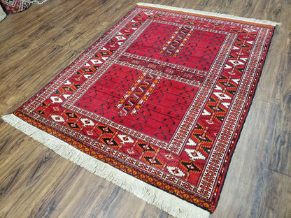 Turkoman Rug Antique 4x5 Handmade Wool Red Tribal Persian Tekkeh Ersari