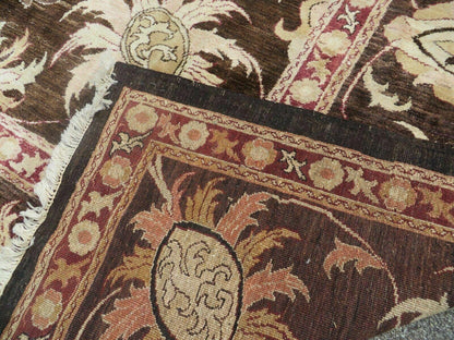 Vintage Peshawar Oushak Wool Rug 13x16 Handmade Floral Pattern Antique Washed