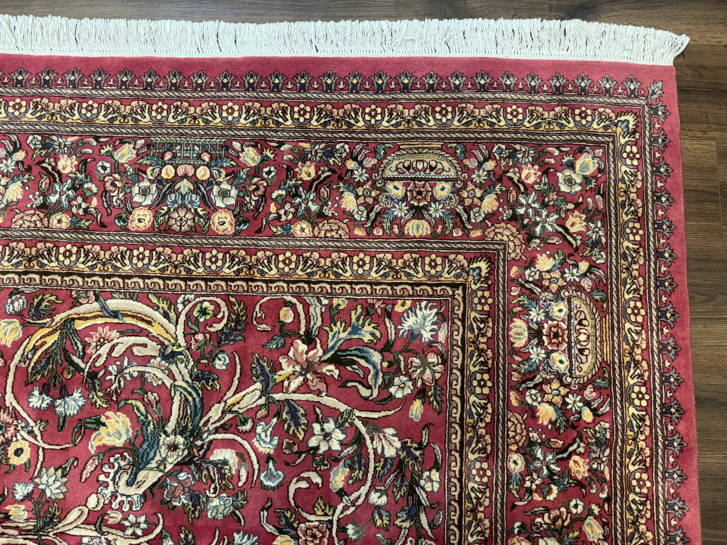 Sino Persian Rug 9x12 Hand Knotted Wool Floral Allover Rose Red 290 KPSI